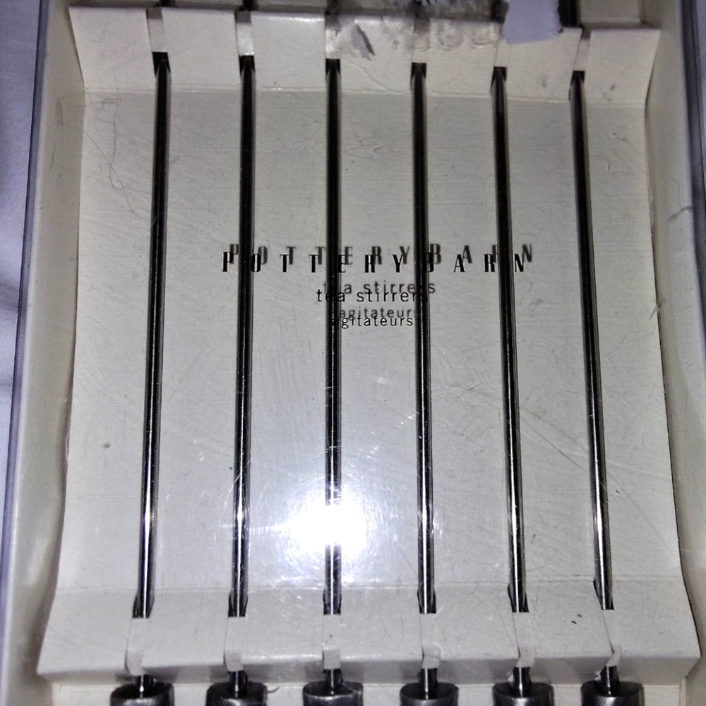 NIB Pottery Barn Vintage Silver w Jewels Long Cocktail or Tea Stirrers Set of 6